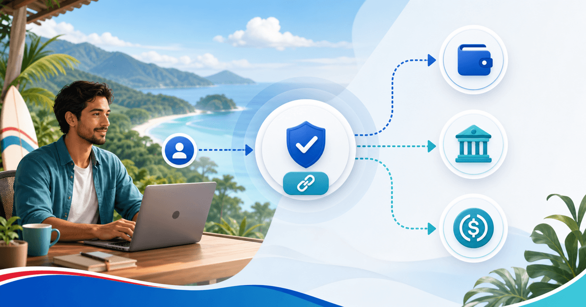 Costa Rican freelancer choosing between PayPal, bank and USDC payment routes